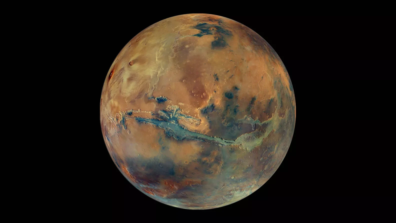 La planète Mars en couleurs vue depuis l'espace